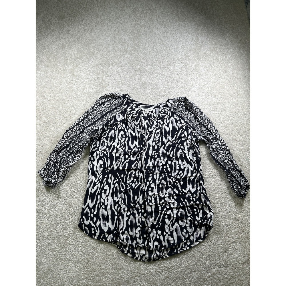 Tantrums Blouse Womens Medium Black White Animal Print‎ Rayon Lightweight Top